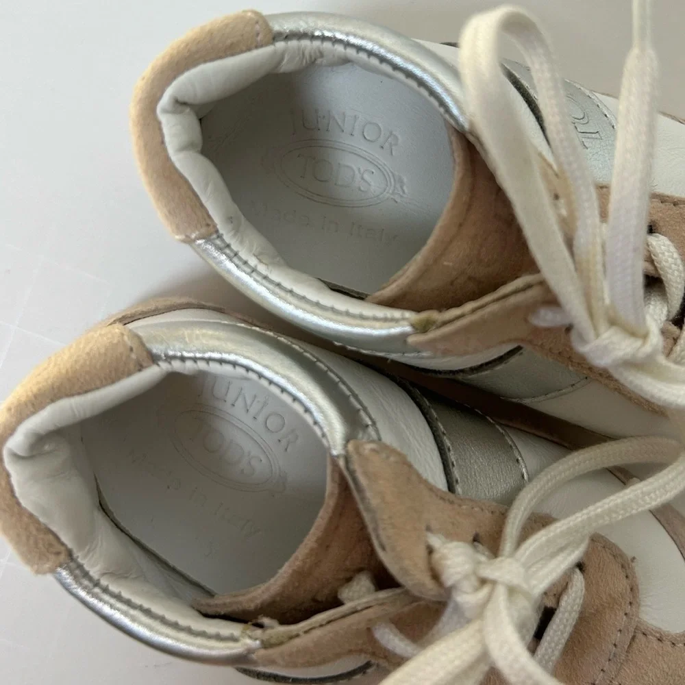 TOD’S Junior Baby Silver and Tan Shoes
